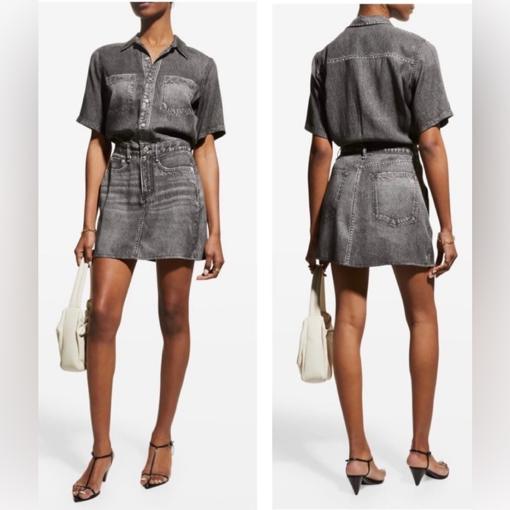 RAG & BONE Liquid Miramar Printed Denim Button-Front Mini Dress NWT